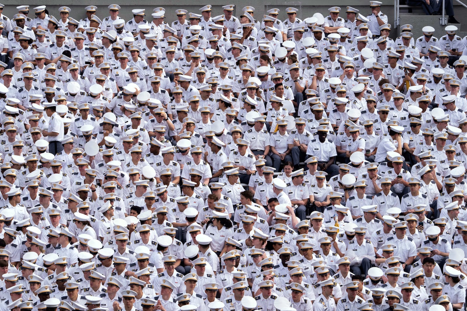 Cadets gather ahead of commencement ceremonies for the United States Military Academy in West Point, N.Y., Saturday, May 24, 2025. (AP Photo/Adam Gray)