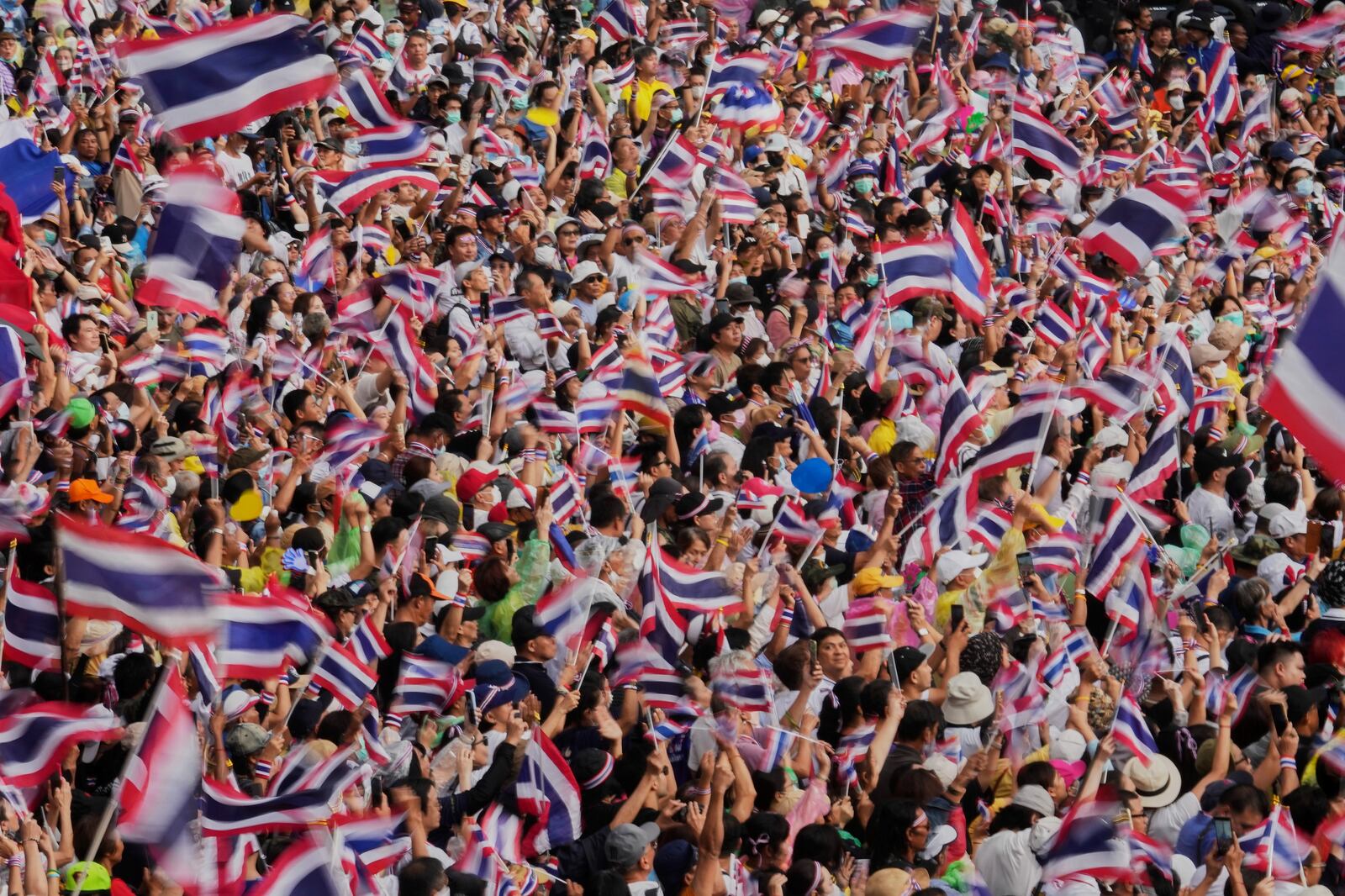 Protesters gather at Victory Monument demanding Thailand's Prime Minister Paetongtarn Shinawatra resign in Bangkok, Thailand, Saturday, June 28, 2025. (AP Photo/Sakchai Lalit)