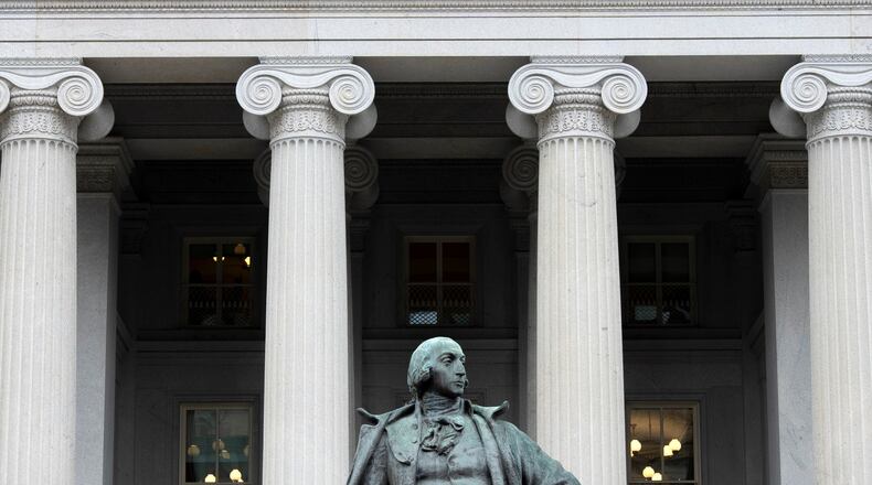 FILE - The Treasury Department building is seen, March 13, 2025, in Washington. (AP Photo/Alex Brandon, File)