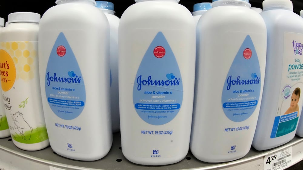 FILE - Johnson's baby powder on display at a market in Pittsburgh, Jan. 26, 2023. (AP Photo/Gene J. PuskarFile)