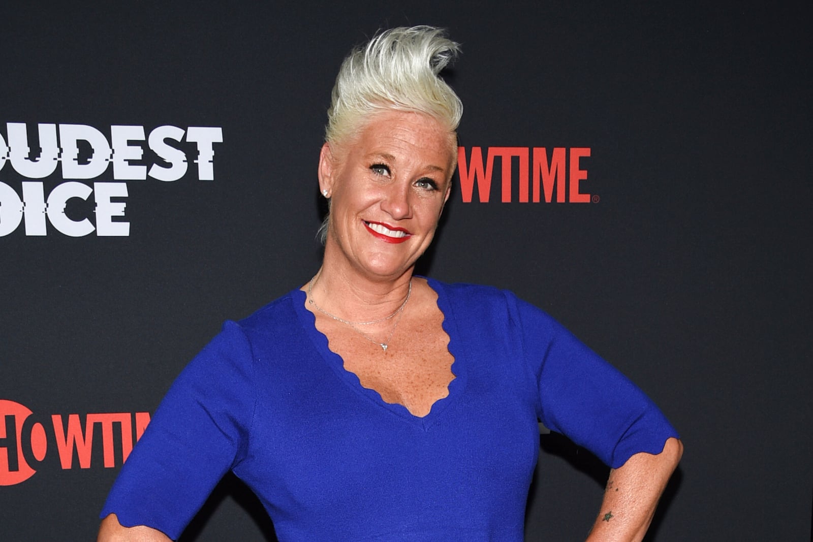 FILE - Chef Anne Burrell attends the premiere of the ShowTime limited series "The Loudest Voice" on June 24, 2019, in New York. (Photo by Evan Agostini/Invision/AP, File)