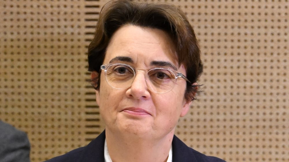 FILE - Laurence des Cars, director of Le Louvre museum, poses before a hearing at the Culture commission of the Senate, three days after historic jewels were stolen in a daring daylight heist, Oct. 22, 2025 in Paris. (AP Photo/Emma Da Silva, File)
