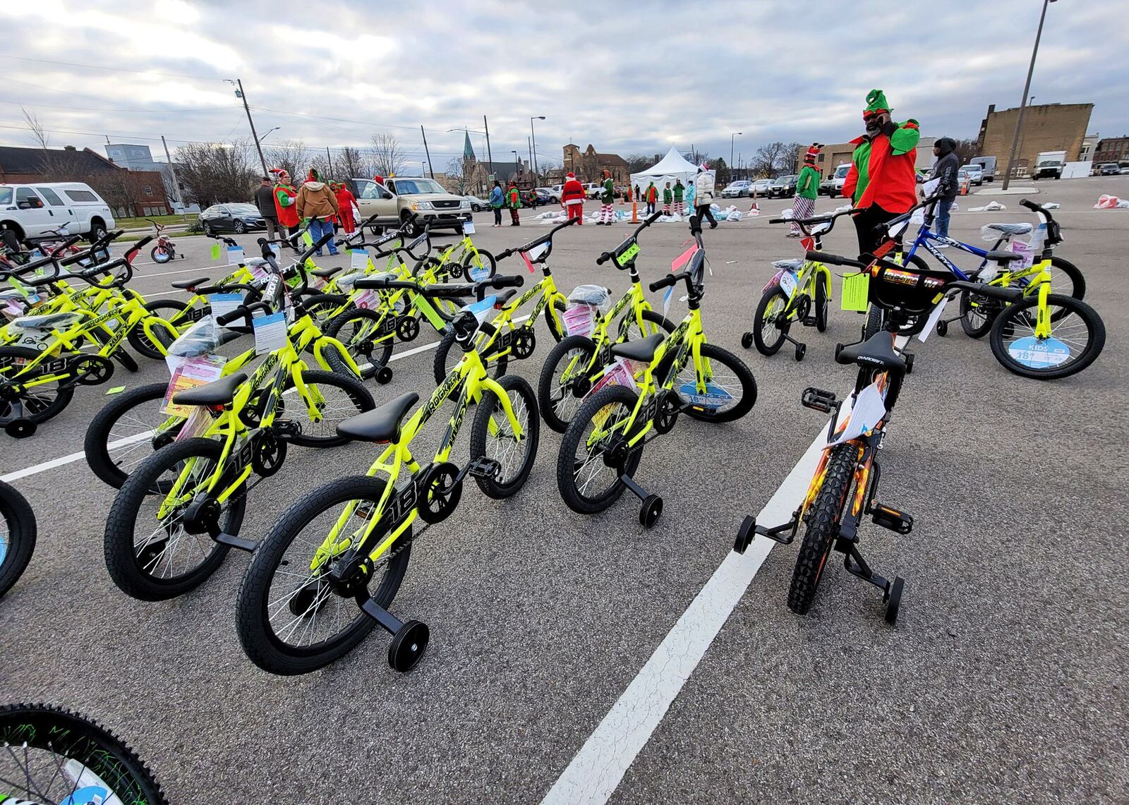 Bikes that were donated by BB Rents were given away to local children Sunday during the 14th annual Louella Thompson's Feed the Hungry Project Toy Giveaway. NICK GRAHAM/STAFF