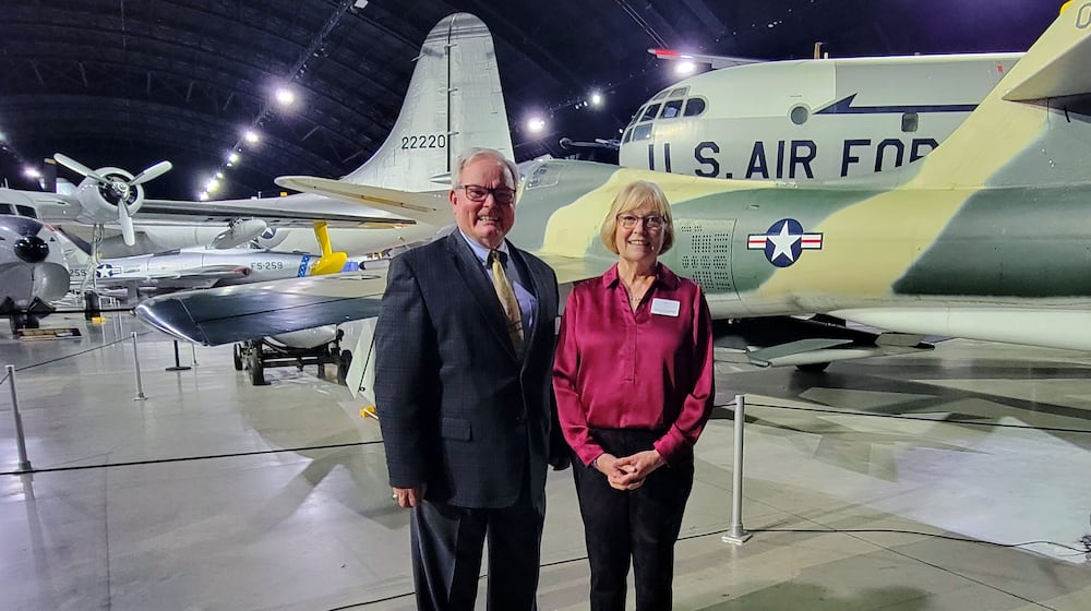 Retired Col. Michael Heil with retired Col. Susan Richardson at the National Museum of the U.S. Air Force in a 2024 photo.