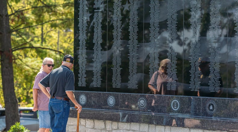 The Butler County Veterans Memorial at Veterans Park in Hamilton was rededicated on Sept. 28, 2025. The memorial is in honor of those who made the ultimate sacrifice in defense of the nation. It represents 747 Butler County residents who left for war and did not return home. THOMAS PATE/NARRATUS MEDIA
