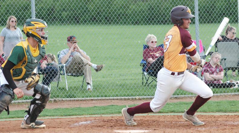 Ethan Hall of Ross takes a swing Monday during a Southwest Ohio Conference baseball game against Little Miami in Ross Township. Ross won 2-1. RICK CASSANO/STAFF