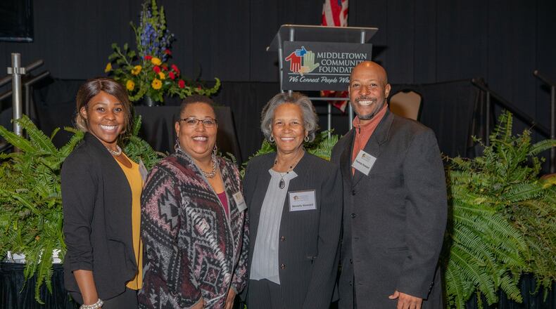 Beverly Howard’s family joined her at the recent Middletown Community Foundation annual awards dinner. Howard won the Mary Jane Palmer Nunlist “I Love Middletown” award. From left, Therra Howard, Dana Howard, Beverly Howard and Thomas Howard.