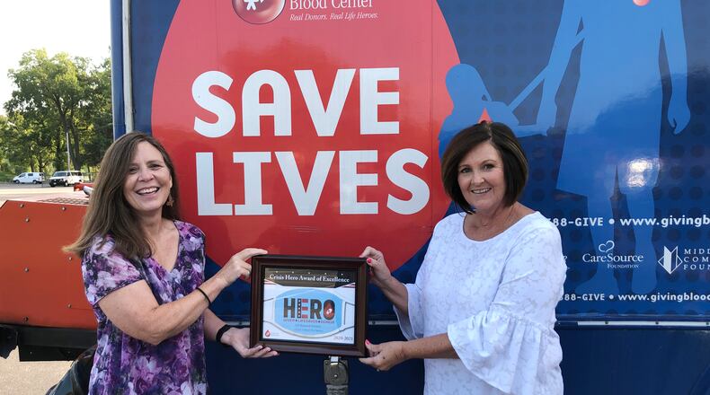 Robin Sutherland, of the University of Dayton Research Institute, and Donna Teuscher (right), of the Community Blood Center. Contributed