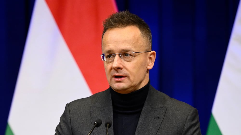 Hungary's Minister of Foreign Affairs and Trade Peter Szijjarto holds a press conference following a cabinet meeting in Budapest, Hungary, Wednesday, Feb. 18, 2026. (Boglarka Bodnar/MTI via AP)