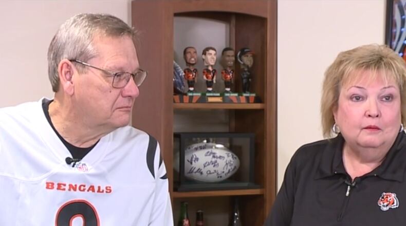 John Mockapetris and his wife, Arlene, originally lived in New England, where they somehow escaped the clutches of Patriots fans and remained loyal to the Cincinnati Bengals. CONTRIBUTED/WCPO