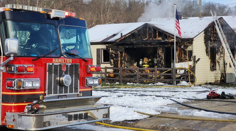 St. Clair Twp. firefighters battled a fire Tuesday morning in Sharon Park. Nick Graham/STAFF