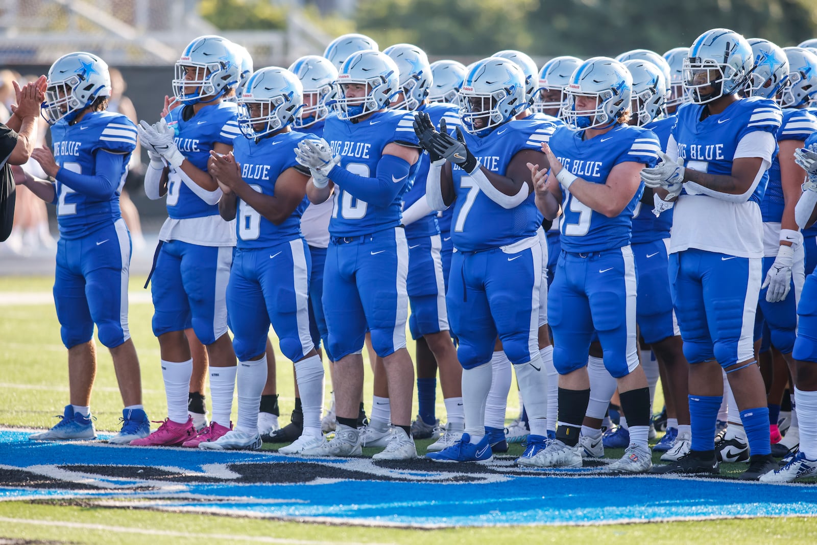 Hamilton Big Blue and Badin Rams played football against each other for the first time in over twenty years Friday, Aug. 18, 2023 at Hamilton's Virgil Schwarm Stadium. Badin defeated Hamilton 18-0 during the showdown at the Schwarm. NICK GRAHAM/STAFF