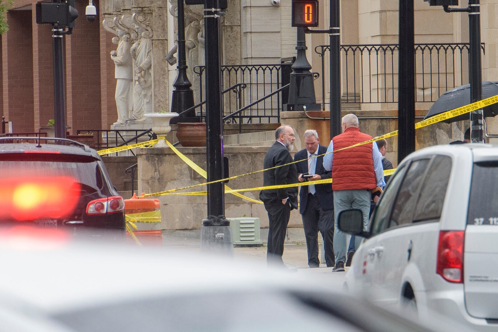 Law enforcement work the scene after two staff members of the Israeli Embassy in Washington were shot and killed outside the Capital Jewish Museum, Thursday, May 22, 2025, in Washington. (AP Photo/Rod Lamkey, Jr.)
