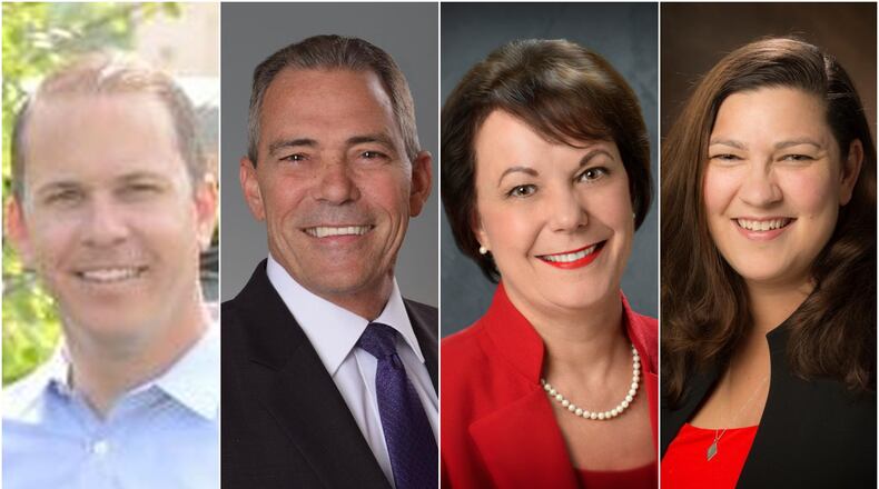 Mike Dailey, Tom Farrell, Christine Matacic and Elizabeth Maurer are candidates for two open seats on the Liberty Twp. board of trustees. CONTRIBUTED PHOTOS