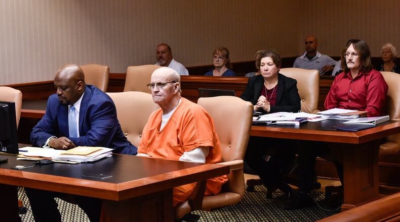 Lester Parker sits with attorney David Washington in front row and William Tucker sits with attorney Tamara Sack behind them during a pre-trial motions hearing Friday, Nov. 3 for Parker and Tucker, the Hamilton men charged with arson and murder for the fire that killed Hamilton firefighter Patrick Wolterman. Jury selection for the trial is set to start on Monday. NICK GRAHAM/STAFF