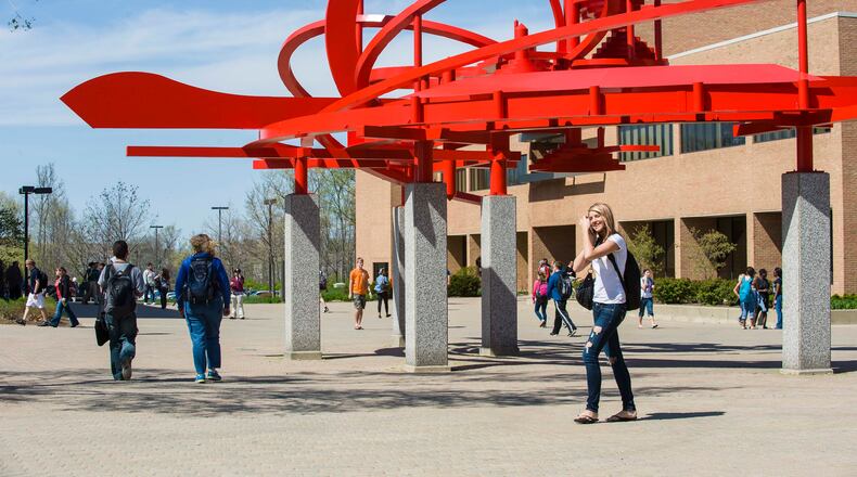 Students on campus at Wright State University.