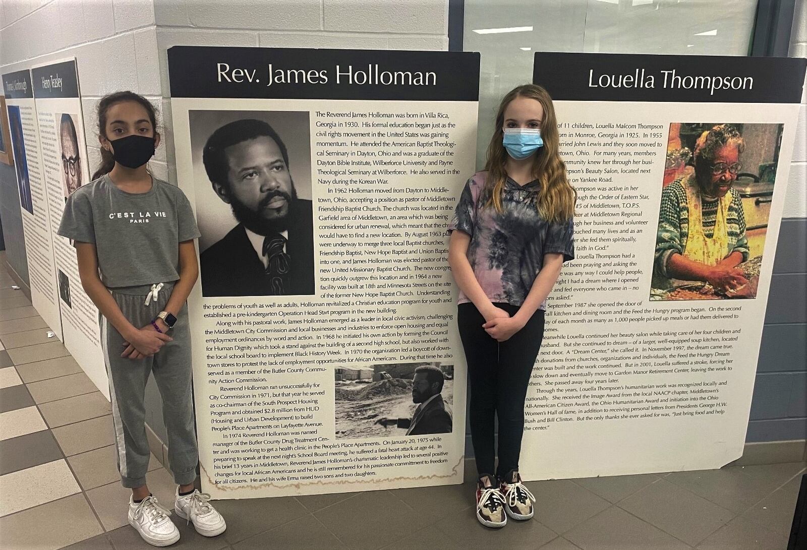 Middletown Schools Highview 6th Grade Center is displaying a series of large historical portraits of famous African-American heroes from the city's past. The Black History month exhibit was designed to help today's students understand the impact local heroes have had on the city.