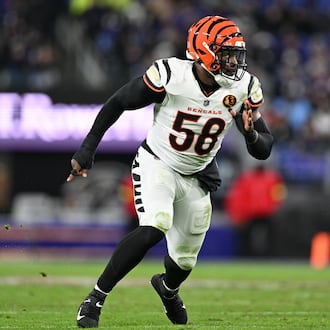 FILE - Cincinnati Bengals defensive end Joseph Ossai (58) in action during the second half of an NFL football game against the Baltimore Ravens, Nov. 27, 2025, in Baltimore. (AP Photo/Terrance Williams, file)