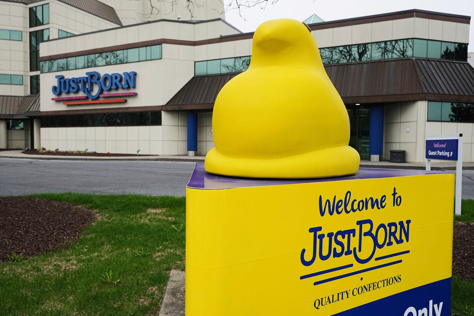 The Just Born factory where Peeps marshmallow treats are made is seen in Bethlehem, Pa., Thursday, April 10, 2025. (AP Photo/Matt Rourke)