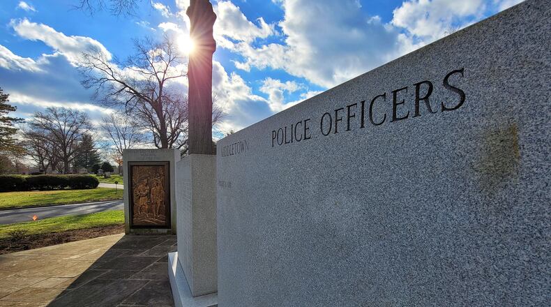 New stones were set at the Middletown firefighter and police officers memorial Wednesday, Jan. 5, 2022 at Woodside Cemetery & Arboretum in Middletown. NICK GRAHAM / STAFF