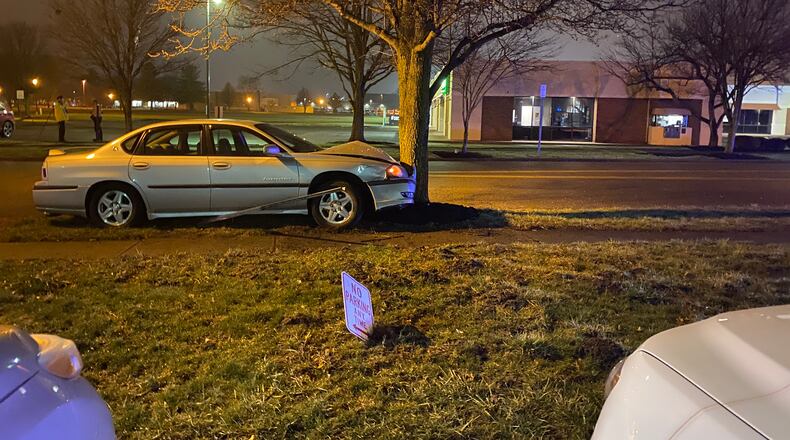 The car that struck the pedestian later ended up hitting a tree.  JAY MORRISON / CONTRIBUTED