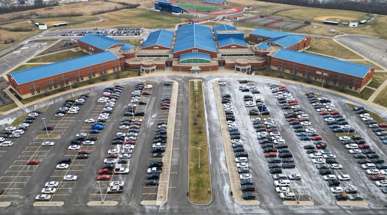 A new high school building is headed to Monroe Schools' main campus and is projected to be completed in about three years, say school officials. The new building, which will be built in the southeast corner of campus (upper right in photo) was approved by voters in November 2024 casting a "yes" ballot for a new school tax. (Photo By Nick Graham/Journal-News)