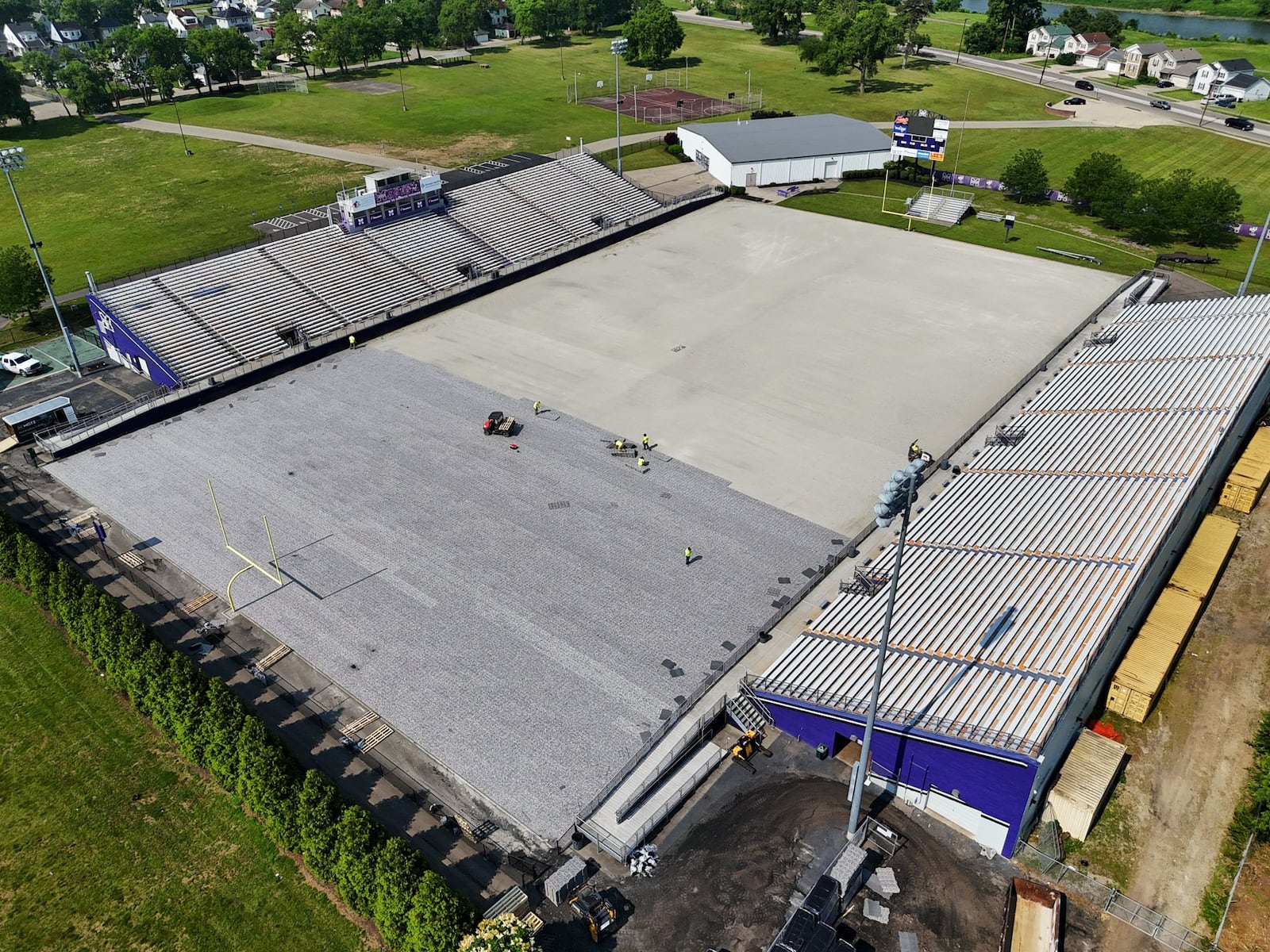 It’s the first new artificial turf field for the Greater Miami Conference (GMC) football program since 2014 and workers also installed new padding under the surface for football and other Middie athletes’ concussion prevention, said Middletown school officials earlier this month when this photo was taken. (Photo By Nick Graham/Journal-News)