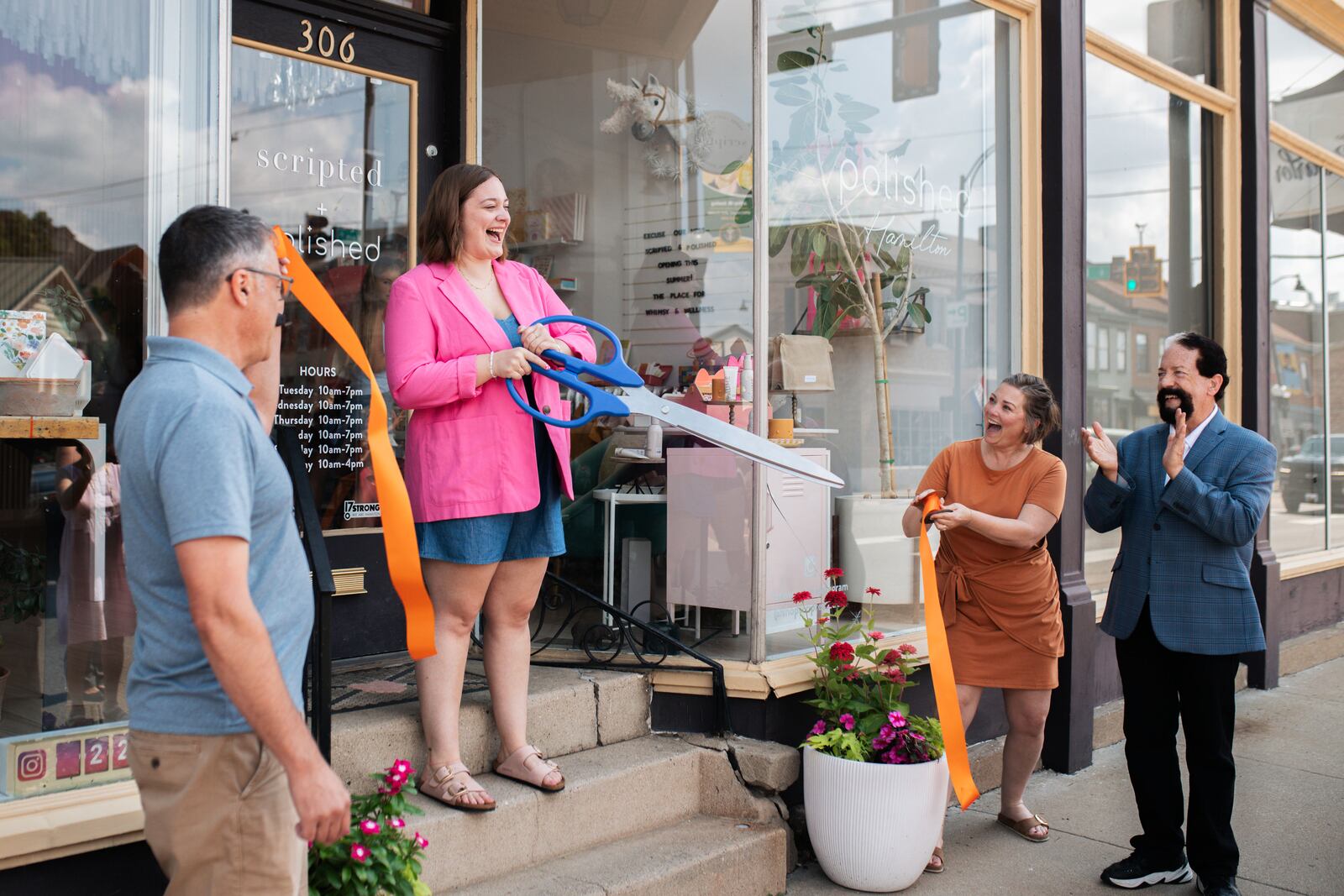 Abby O'Neal (center) owner and nail technician at Polished Hamilton and her mom Carrie O'Neal Brenner, (right) owner of Scripted Studio, celebrate the opening of Polished Hamilton