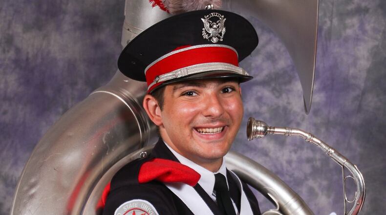 Former Fairfield High School band member Cyrus Aalaei — now a member of The Ohio State University Marching Band — will have the honor Saturday of dotting the “i” in the famed Script Ohio formation. CONTRIBUTED PHOTO