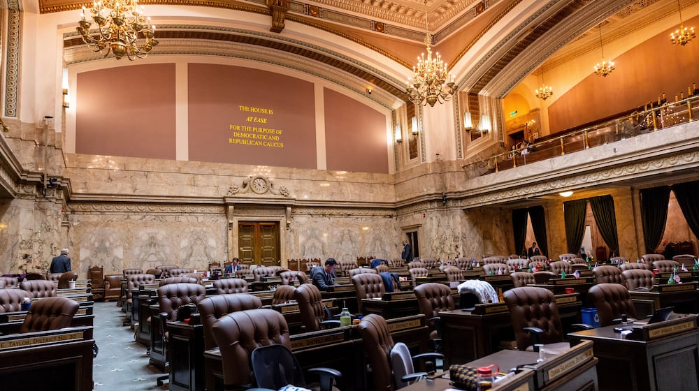 FILE - The interior of the House chamber at the Washington state Capitol is seen April 25, 2025, in Olympia, Wash. (AP Photo/Maddy Grassy, File)
