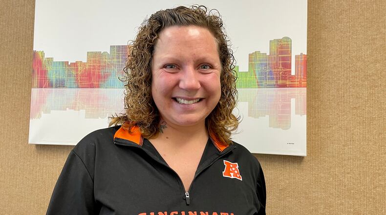 Alicia Sturm went through Hamilton Municipal Court’s Empowerment Docket which helps the city's homeless population. She was living on the streets in the city, and now is in drug recovery and has a home in Middletown. MICHAEL D PITMAN/STAFF