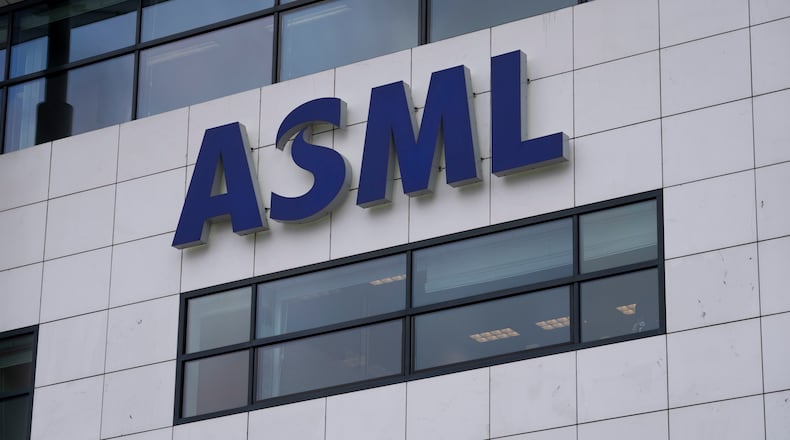 FILE - Exterior view of the head office of ASML, a leading maker of semiconductor production equipment, in Veldhoven, Netherlands, on Jan. 30, 2023. (AP Photo/Peter Dejong, File)