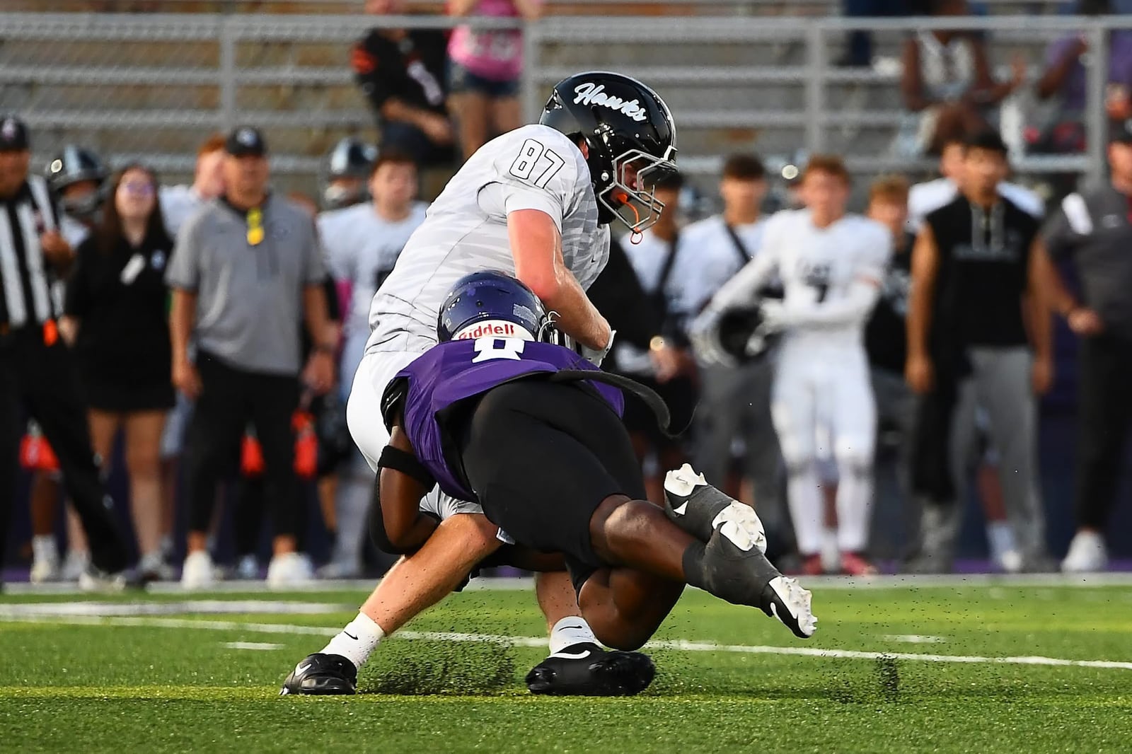 Middletown linebacker C.J. Bryant makes a tackle on Lakota East's P.J. MacFarlane (87) during a game earlier this season. KYLE HENDRIX / CONTRIBUTED