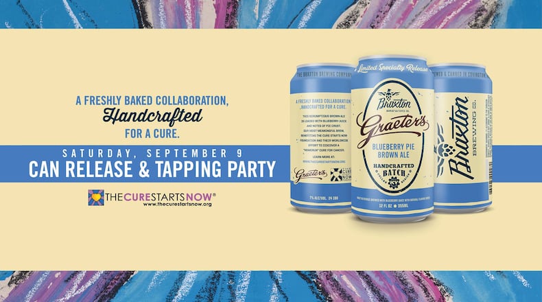 Graeter’s Ice Cream and Braxton Brewing Company are collaborating to create Blueberry Pie Brown Ale in time to support “The Cure Starts Now,” which researches pediatric brain cancer.