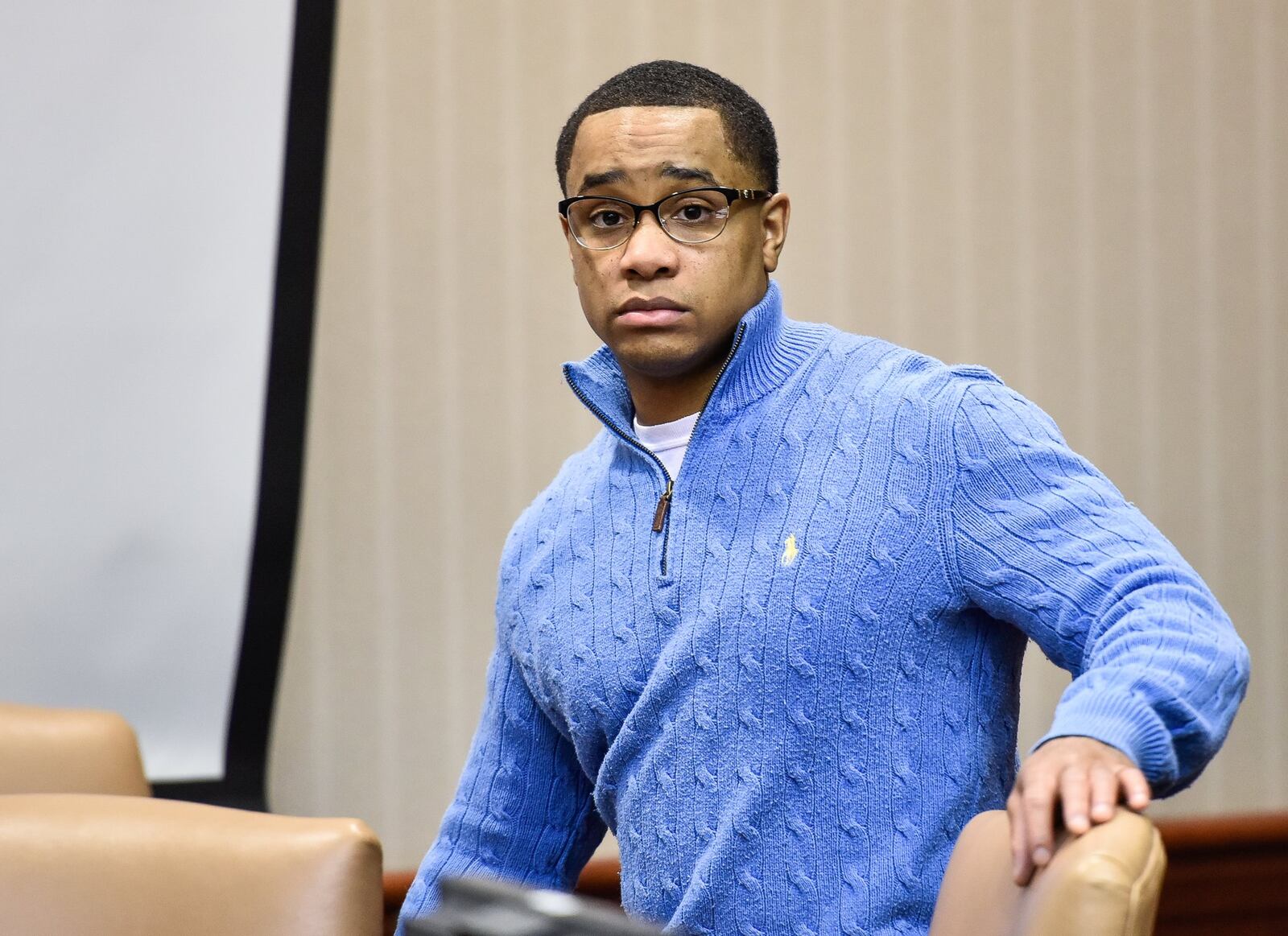 Michael Grevious II appears in court during jury selection for his trial in Butler County Common Pleas Court Tuesday, April 17 in Hamilton. Grevious is facing the death penalty if found guilty of aggravated murder for the retaliation shooting that followed a shoot out at the former Doubles Bar in Hamilton’s West Side. 