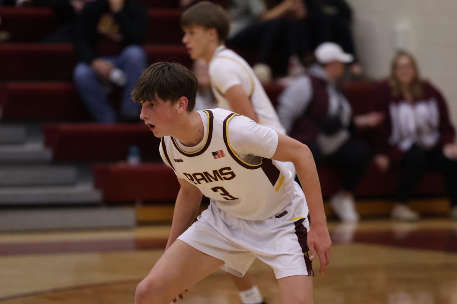 Ross senior Bryce Fulmer (3) gets in defensive position during a recent game. ELIJAH COOK / CONTRIBUTED