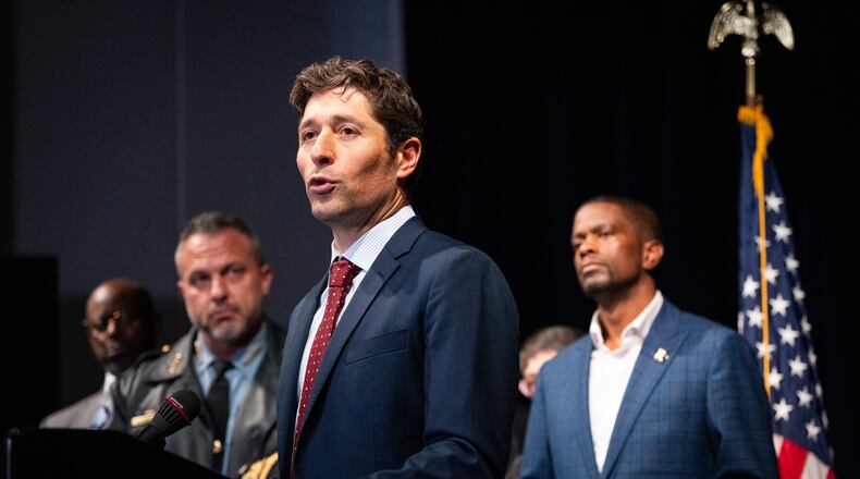 Minneapolis Mayor Jacob Frey speaks during a news conference addressing the media following reports that the Trump administration will be targeting Somali immigrants in the Twin Cities, at City Hall in Minneapolis, Tuesday, Dec. 2, 2025. (Leila Navidi/Star Tribune via AP)