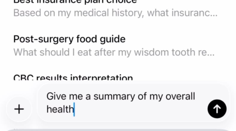 This image provided by OpenAI in February 2026 demonstrates a health chatbot on a phone app. (OpenAI via AP)
