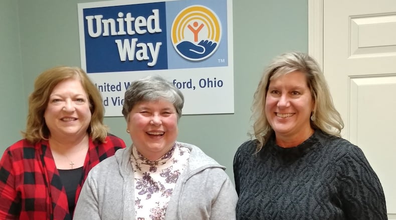 Planning for Thursday s merger of the United Way of Oxford Ohio and Vicinity into the Butler County United Way (BCUW) included, from left, Margaret Shawver Baker, president and CEO of the BCUW; Carol Hauser, 2017 president of Oxford UW; and Carol Havens, an Oxford board member for the past year and now Oxford Area Relationship Manager for the merged organizations. CONTRIBUTED/BOB RATTERMAN