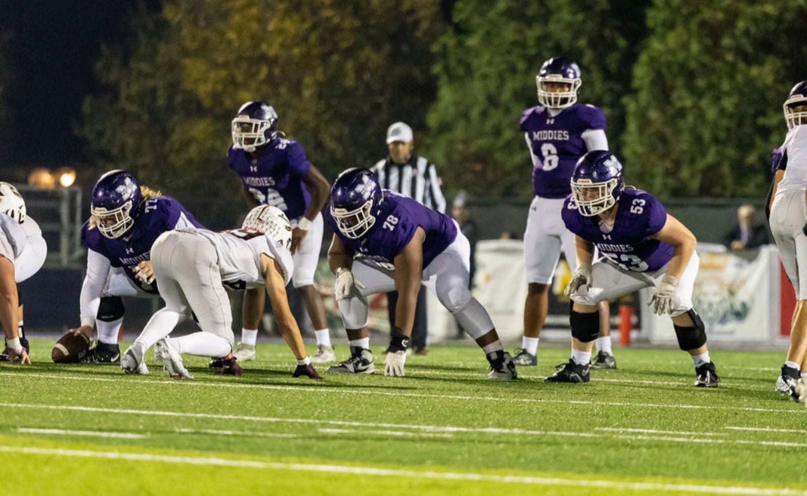 The Middletown High School offensive line has played a big part in the football team's run to the Division I regional final. CARA DAUGHERTY / CONTRIBUTED
