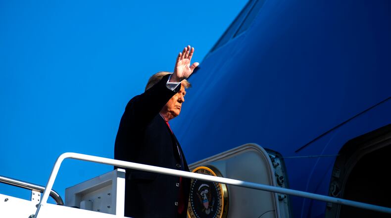 President Donald Trump boards Air Force One at Joint Base Andrews in Maryland, Jan. 12, 2021. The falsehoods, white nationalism and baseless conspiracy theories that Trump peddled for four years are now deeply ingrained in the Republican party. (Doug Mills/The New York Times)