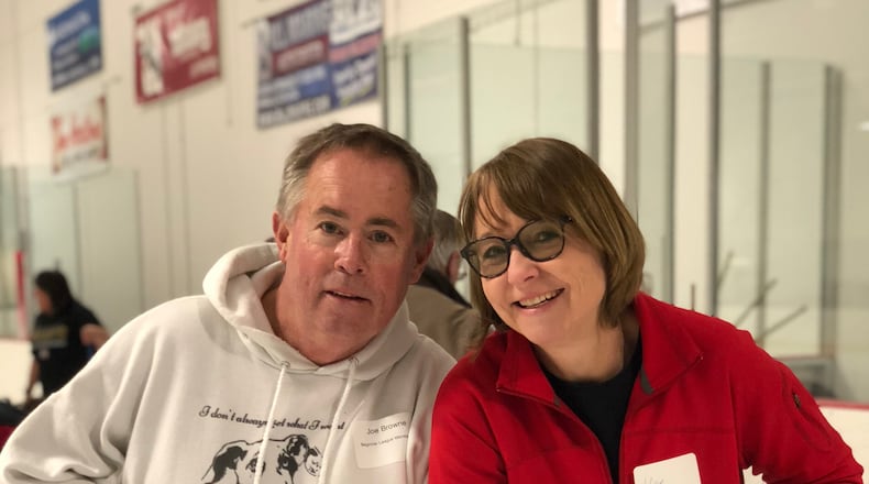 Joe and Vee Browne play curling together. The couple, both engineers, met after college and married in 1989. They raised two children together and settled in Vandalia 25 years ago. CONTRIBUTED