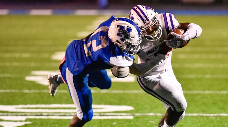 The Hamilton football team defeated Middletown 15-14 Friday, Oct. 5 at Virgil M. Schwarm Stadium at Hamilton High School in Hamilton. NICK GRAHAM/STAFF