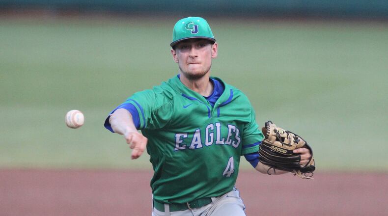 Chaminade Julienne’s Ryan Peltier pitches against Tallmadge in a Division II state semifinal June 1 at Huntington Park in Columbus. DAVID JABLONSKI/STAFF