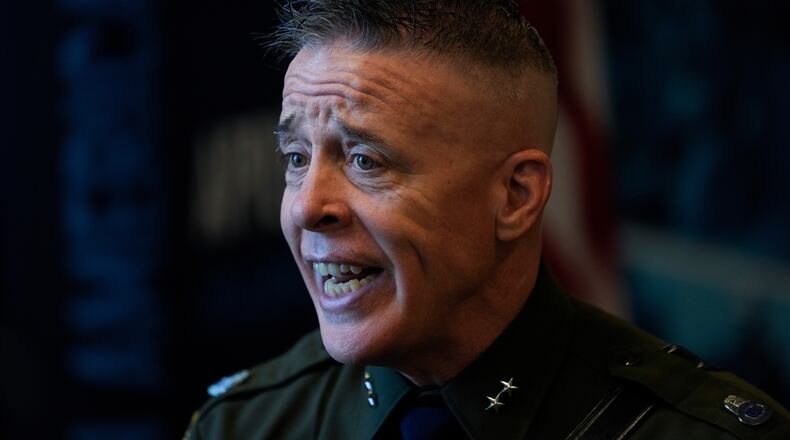 Senior U.S. Border Patrol official Greg Bovino speaks to Associated Press reporters during an interview Monday, Nov. 3, 2025, in Rosemont, Ill. (AP Photo/Erin Hooley)