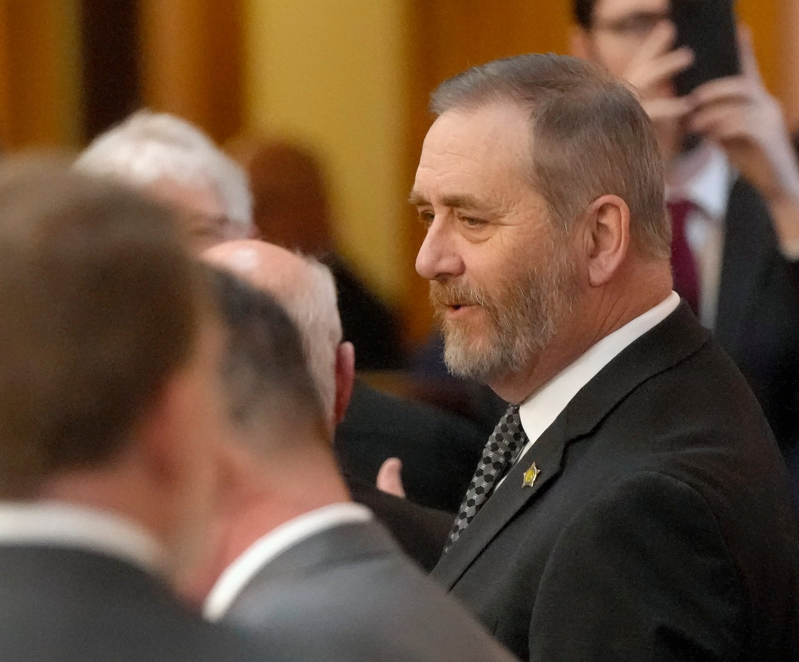 Ohio Attorney General Dave Yost before Ohio Gov. Mike DeWine's 2024 State of the State address at the Ohio Statehouse on April 10, 2024, in Columbus, Ohio. (Barbara J. Perenic /The Columbus Dispatch via AP)