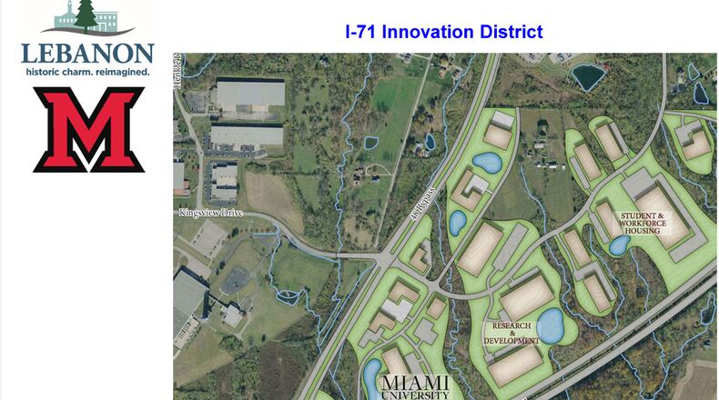 Lebanon City Council has approved a Memorandum of Understanding with Miami University to explore the development of an innovation hub. The proposed hub is located north of the Interstate 71/Ohio 48 interchange. The city's 2020 master plan designated that area as an innovation hub for research and development. CONTRIBUTED/CITY OF LEBANON