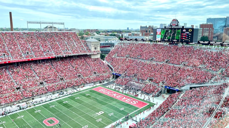 A view of Ohio Stadium from the press box for the Ohio State football game against Oregon on Sept. 11, 2021.