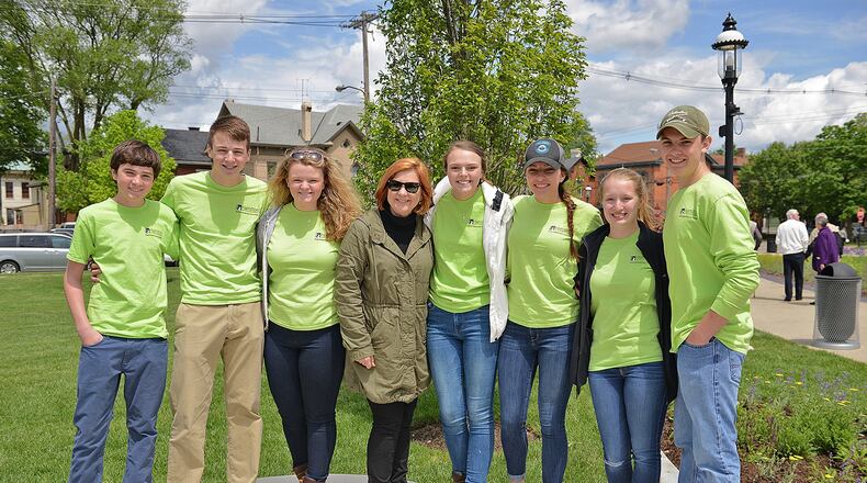 Youth Philanthropy Committee members of the Hamilton Community Foundation volunteered earlier this month at the dedication of Hamilton’s new Marcum Park. Pictured (from left) are: Garrett Eldridge, Kenny Pendergest, Libby Crank, Co-Advisor Katie Braswell, Caroline Herzog, Emma Dingledein, Marylynn Koons and Wyatt Grimm. CONTRIBUTED