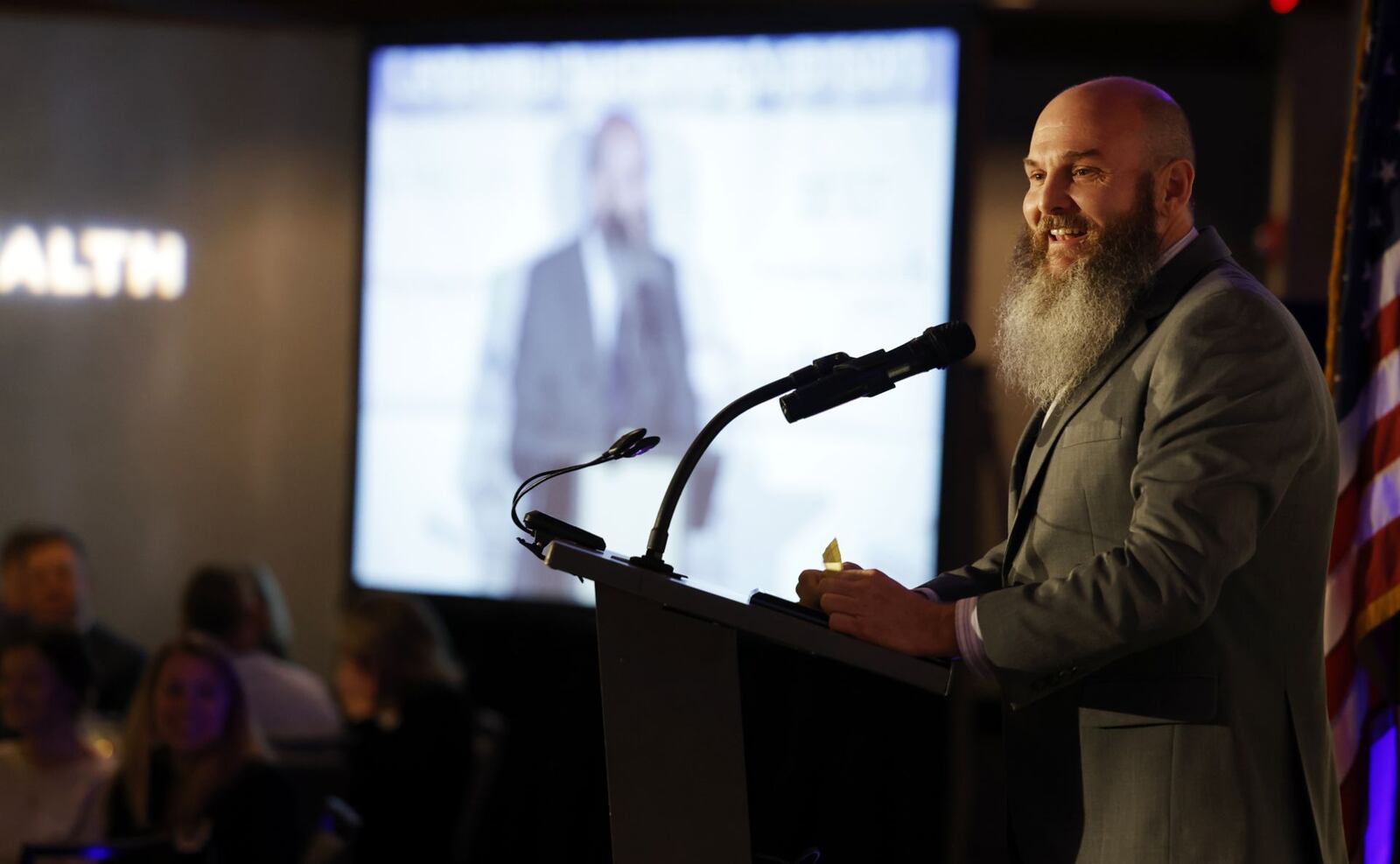 Brad Baker was honored as the 2021 Citizen of the Year during the Greater Hamilton Chamber of Commerce 112th annual meeting and dinner Friday Jan. 28, 2022 at Courtyard by Marriott Hamilton. NICK GRAHAM/STAFF